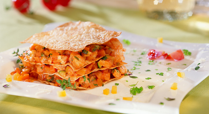 Gebackene Fischlasagne mit Thymian-Kerbelsauce