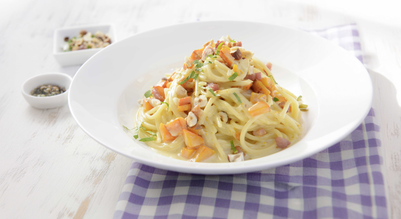 Herbstliche Spaghetti à la Carbonara